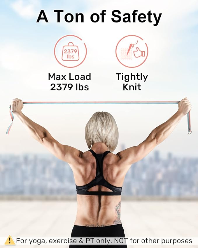 Tumaz Yoga Strap/Stretch Bands [15+ Colors, 6/8/10 Feet Options] with Extra Safe Adjustable D-Ring Buckle, Durable and Comfy Delicate Texture - Best for Daily Stretching, Physical Therapy, Fitness - Bloomnest