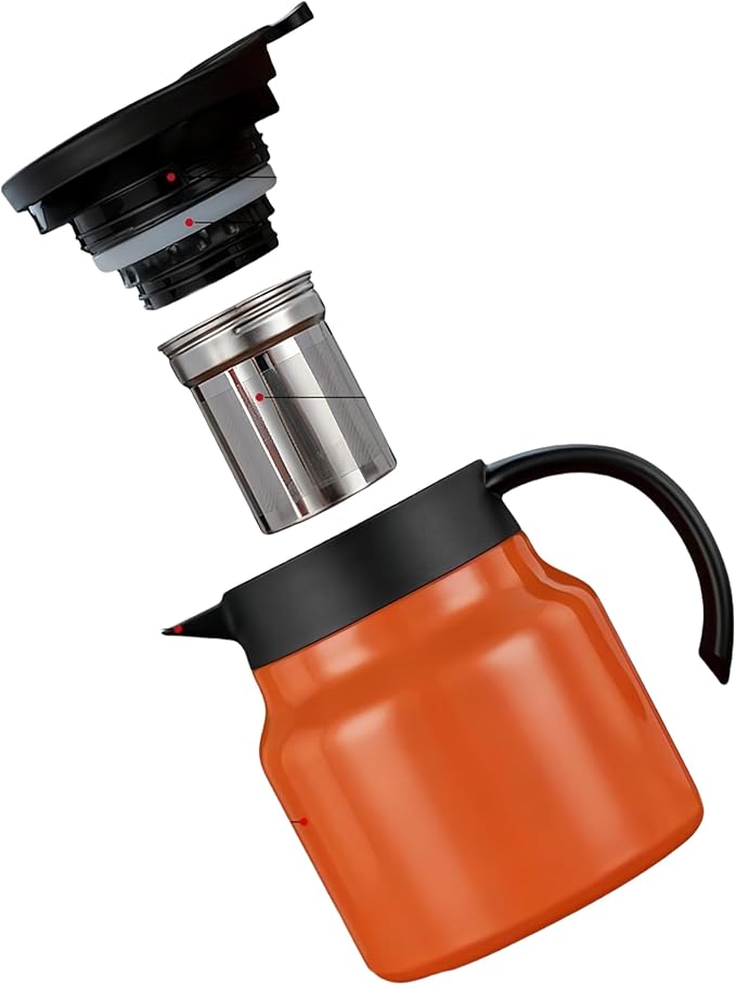 thermal teapot with infuser,Tea Pot with Infusers for Loose Tea,1000ML Thermal Teapot with Removable Infuser & Lid (A)