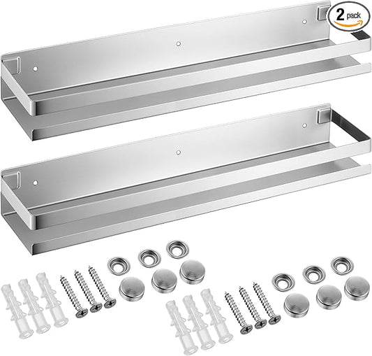 Lallisa 2 Pieces Stainless Steel Shelf Bathroom Shower Floating Shelves Wall Mounted Shower Caddy Basket Shelf Storage Organizer Shelves for Bathroom, Kitchen, Living Room(19.69 Inches/ 50 cm,Silver) - Bloomnest