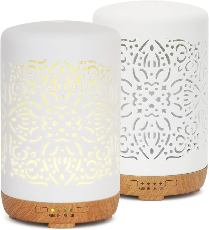 Earnest Living Essential Oil Diffuser White Ceramic Diffuser 250 ml Timers Night Lights and Auto Off Function Home Office Humidifier Aromatherapy Diffusers for Essential Oils - Bloomnest