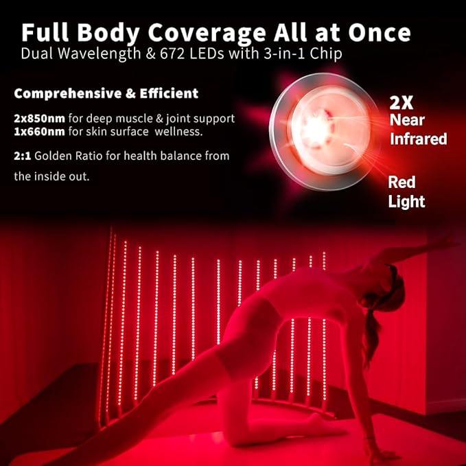 Red Light Therapy Lamp, Full Body Infrared Light with 850nm x2 & 660nm x1 LEDs, Head-to-Toe Coverage for Wellness Support, Recovery & Pain Relief, Semi Ring Design MicroENE