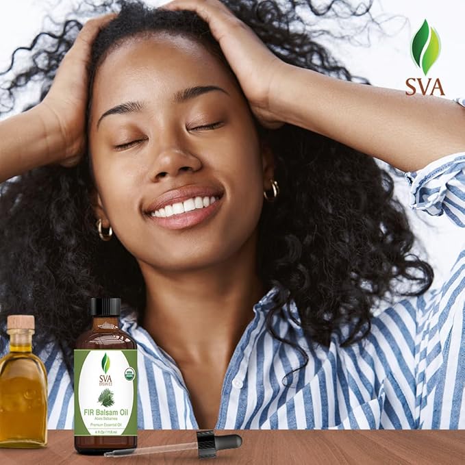 SVA Fir Balsam Essential Oil Organic – 4 Fl Oz – 100% Natural Organic Fir Oil - for Diffuser, Hair Care, Face, Skin Care, Aromatherapy, Scalp and Body Massage, Soap and Candle Making – with Dropper - Bloomnest