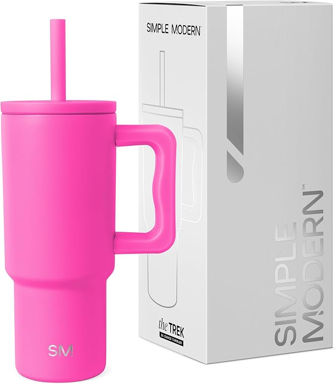 Simple Modern Kids 24 oz Tumbler with Handle and Silicone Straw Lid | Spill Proof and Leak Resistant | Reusable Stainless Steel Bottle | Gift for Kids Boys Girls | Trek Collection | Raspberry Vibes - Bloomnest