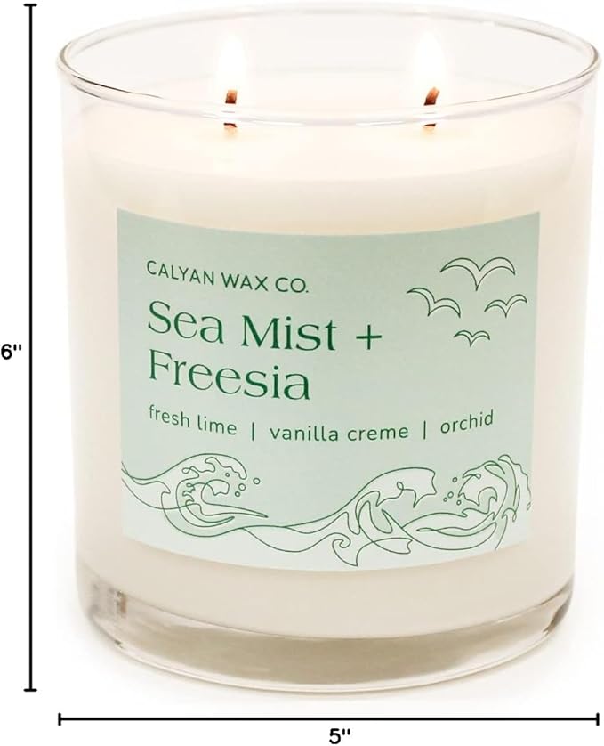 Calyan Wax Co. 2 Wick Candle, Sea Mist + Freesia Scented Candle, 37 Hour Burn Time, Aromatherapy Soy Candles, Non Toxic & Vegan Soy Wax, Glass Tumbler Scented Candles, 12.5oz - Bloomnest