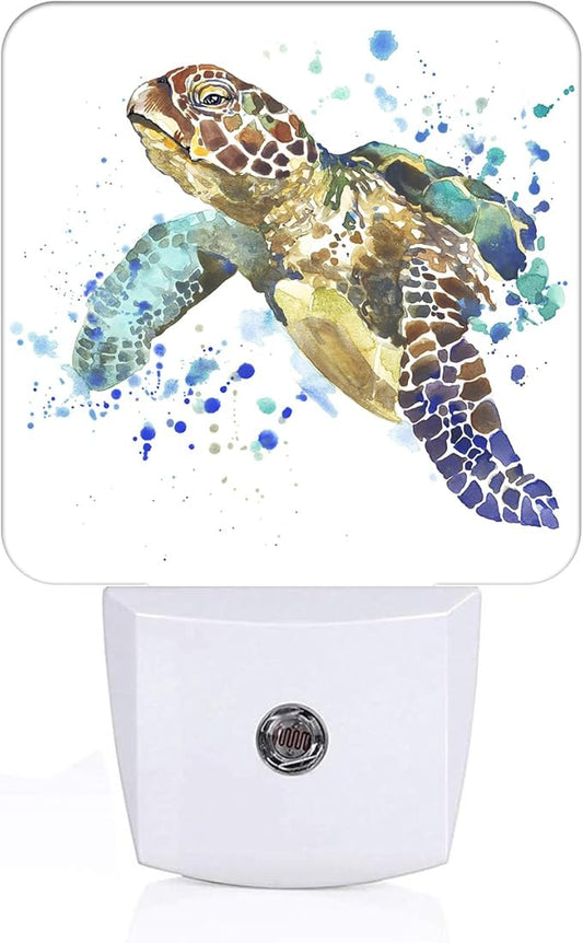 Watercolor Wild Turtle Night Light,Plug-in Nightlights Auto Sensor Night Lamp Dusk to Dawn Lamp Home Decor for Nursery Children Girls Boys