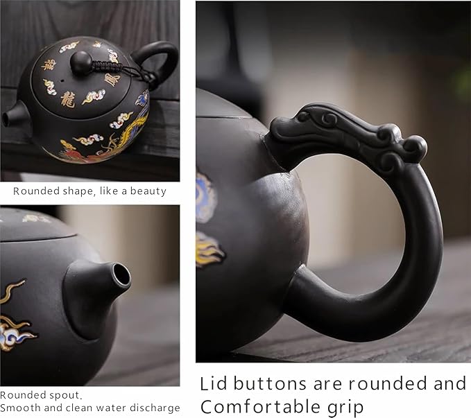 Hand-made Dragon and Phoenix Color-changing Purple Clay Teapot – Chinese Kung Fu Tea Set, Tea Lover’s Gift, Large Capacity (Teapot+2* Teacups) - Bloomnest
