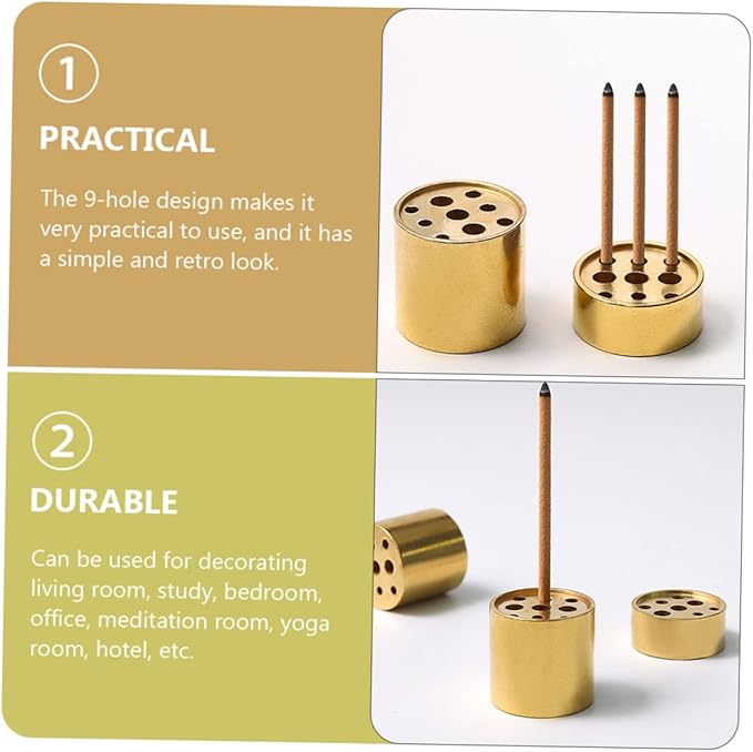 VOSAREA 4pcs Incense Stick Cone Incense Burner Waterfall Burner Base Multi-Hole Holders Brass Tower Golden Copper Conical