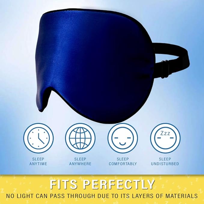 Silk Sleep Eye Mask for Men Women, Comfortable Super Soft Eye Mask with Adjustable Strap, 100% Pure Silk, Blocks Light, Jersey Slumber (Blue, 1 Count (Pack of 1)) - Bloomnest