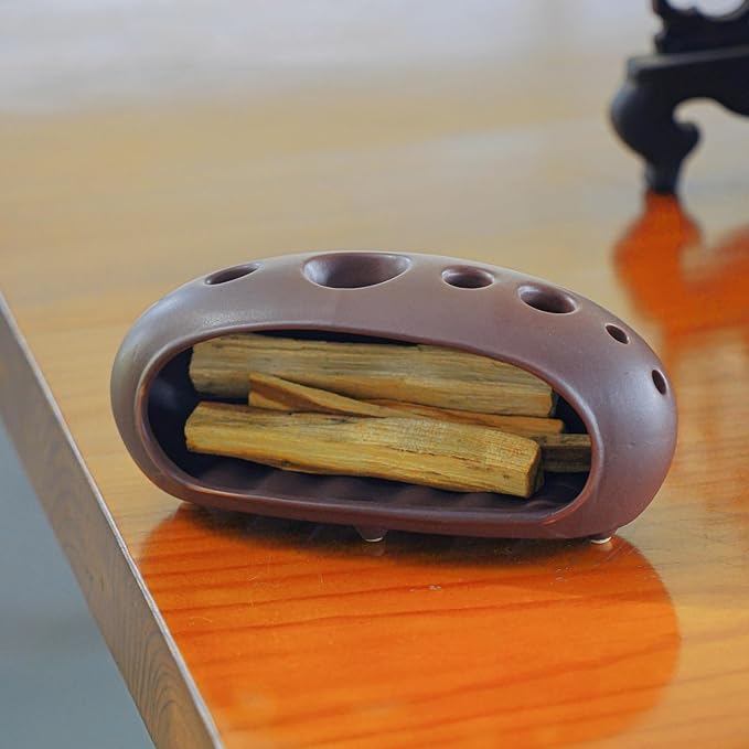3 in 1 Palo Santo Holder for Sage Bundles Cone Incense, Handcrafted Ceramic Incense Burner Holder Ash Catcher with Chimney, Smudge Bowl for Yoga Meditation Home Decor (Multi - Porous Red) GRAMSTORMAX