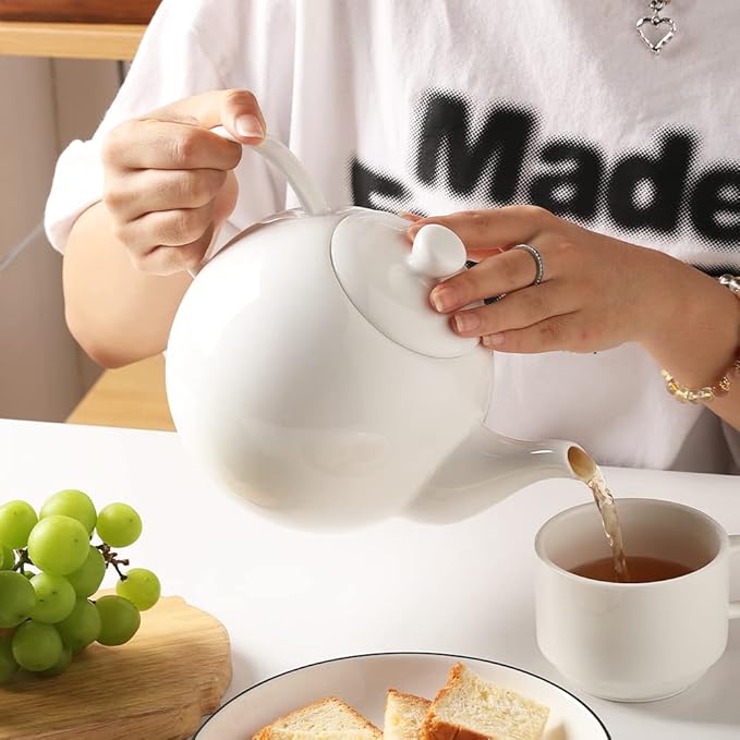 Sweejar Porcelain Teapot with Removable Stainless Steel Infuser,Microwave & Dishwasher Safe Tea Pots for Loose Tea,Tea Infuser Pots for Chrismas Women Gift (40oz White) - Bloomnest