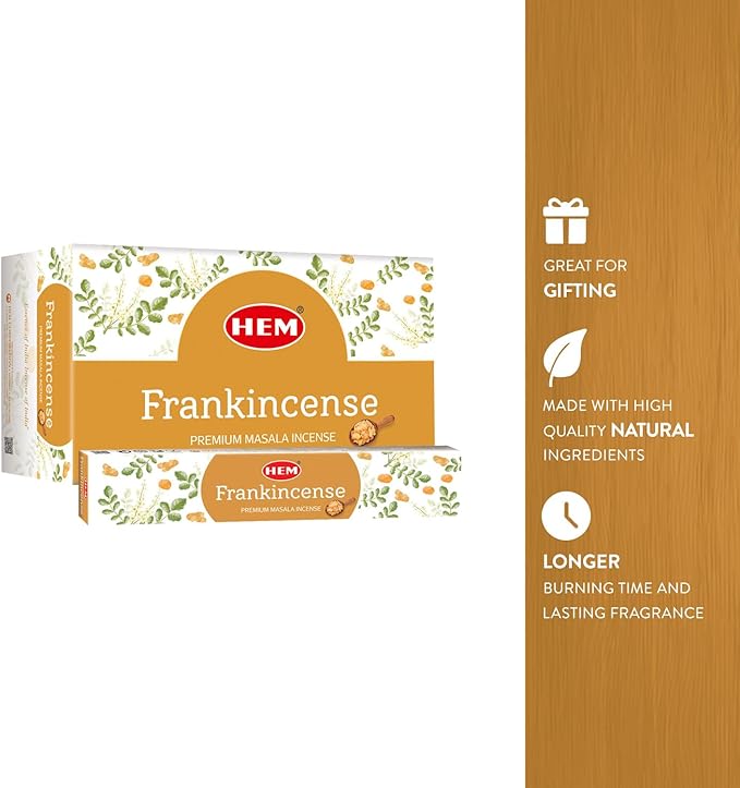 Hem Frankincense Masala Incense Sticks | Natural Fragrance of Sandalwood for Positivity | Smudge Healing Incense for Stress Relief & Cleansing | Gift Set - Pack of 12 (15 GMS Each) HEM