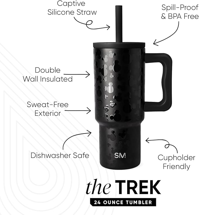 Simple Modern Disney Kids 24 oz Tumbler with Handle and Silicone Straw Lid | Spill Proof and Leak Resistant | Reusable Stainless Steel Bottle | Gift Kids Boys Girls | Trek Collection | Iconic Mickey - Bloomnest