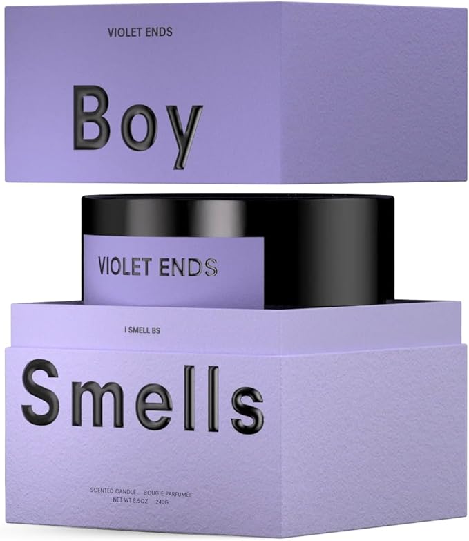 Boy Smells Violet Ends Candle - 8.5 oz - Aromatic Candle for Home with Rhubarb, Violet and Smoked Papyrus - Up to 50-Hour Burn - Cotton Wick - Bloomnest