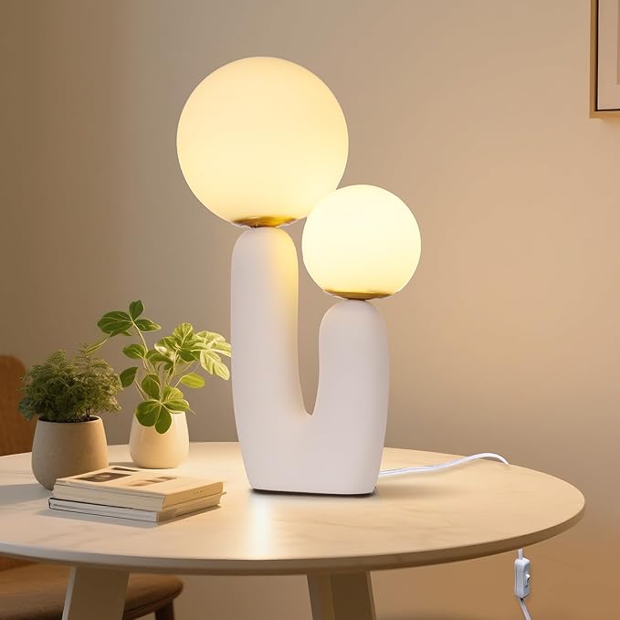 Arturesthome Nightstand Desk Lamp, Creative Nordic Living Room Bedside Bedroom Table Lamp with Light Bulbs, White - Bloomnest