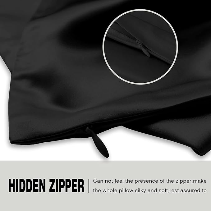 Silk Pillow Cases 2 Pack Soft Breathable and Sliky King Size Pillow Cases Set of 2,Natural Mulberry Silk Pillowcase Set of 2 for Hair and Skin with Hidden Zipper (Black,20"X 36",2pcs) - Bloomnest