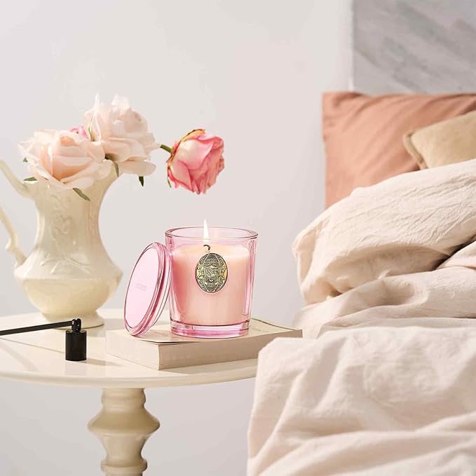M&SENSE Natural Soy Candle | Jasmine & Pink | 9.2 oz, 50H Burn Time | Luxury Scented Candle for Relaxation, Gifting, Home Décor | Ideal for Bedroom, Office, Party Ambiance - Bloomnest