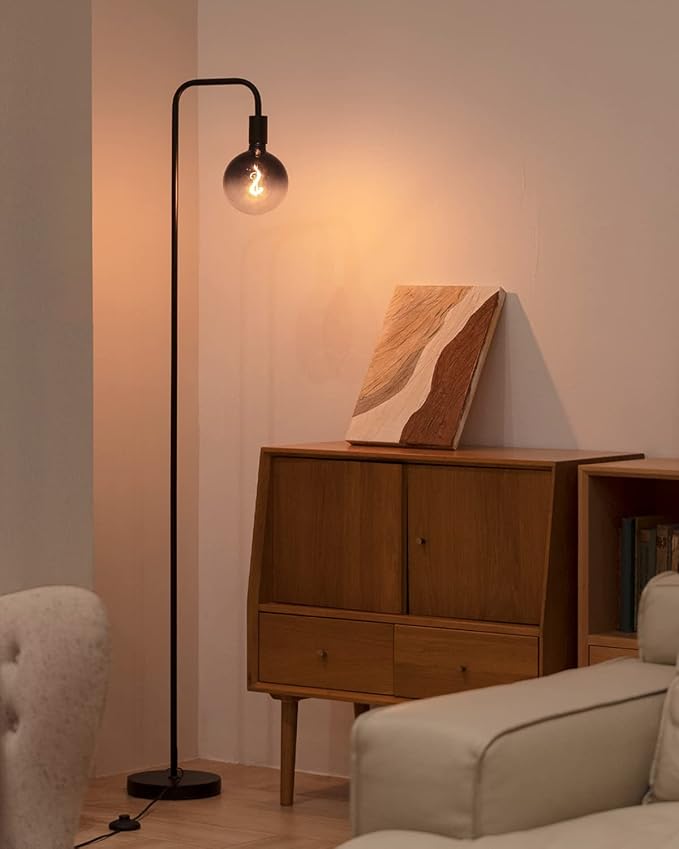 ONEWISH Floor Lamp for Living Room - Minimalist Industrial Standing Lamp with Modern LED Bulb, Globe Black Clear Glass 6", 1800K Warm Ambiant Lighting Decorative Tall Floor Lamp for Bedroom Office - Bloomnest