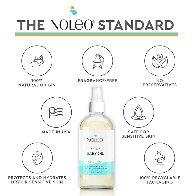 NOLEO Gentle Baby Oil - Calming Baby Oil for Newborn w/Grapeseed, Safflower & Jojoba Baby Skin Care Natural Oils - Baby Oil Organic for Sensitive Skin, No Fragrance & No Perfumes - 4 oz - Bloomnest