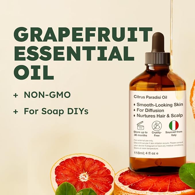 KUKKA Grapefruit Essential Oils - 4 Fl Oz - for Hair, Skin, Diffuser, Aromatherapy & DIY Soap Making Scent - Bloomnest