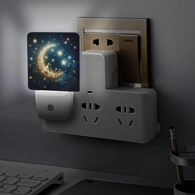 Moon and Starry Sky Night Light, Plug into Wall Decor Nightlights for Bedroom, Bathroom, Hallway, Kitchen, with Dusk to Dawn Light Auto Sensors LED Night Lights for Boys Girls Women Men Room Gifts - Bloomnest