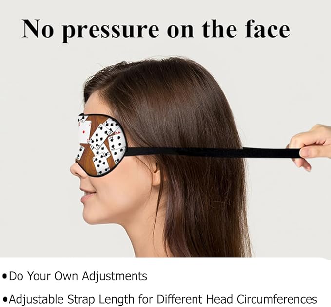 Playing Cards Silk Eye Mask Sleep Mask Funny Poker Wooden Table Rectangle Eye Mask with Adjustable Strap Lightweight for Women Work Travel Night Sleep - Bloomnest