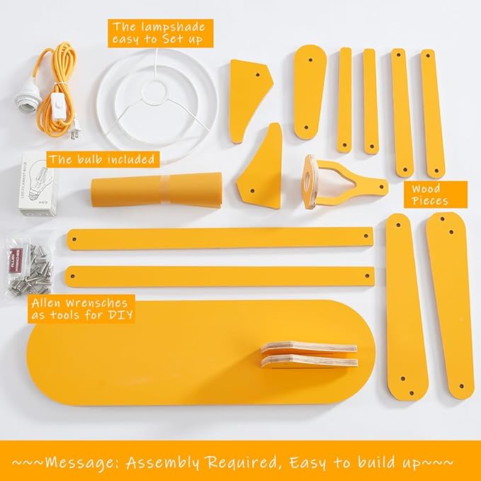 Cool Mini Wood Floor Lamp for Living Room Bedroom Farmhouse - Corner Decorative Reading Standing Light Creative Swing Arm Arc Design Gift for Kids Room (Egg Yellow) - Bloomnest