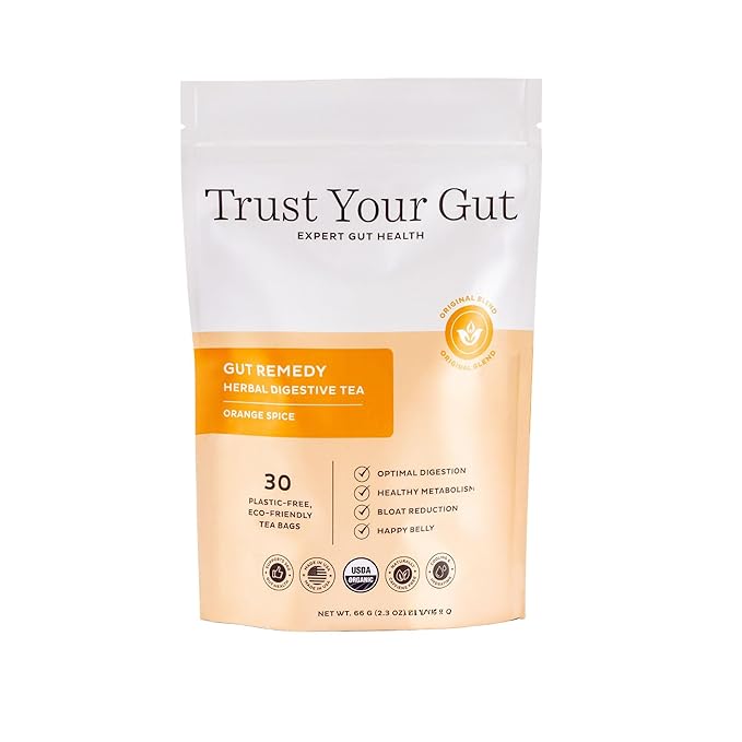 Trust Your Gut Organic Herbal Tea Blend – Lemon Balm, Holy Basil, Dandelion & Ginger Root – Supports Healthy Digestion & Gut Balance – Orange Spice, 30 Bags - Bloomnest