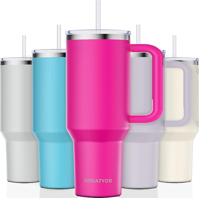 40 oz Tumbler with Handle and Straw Lid Insulated Tumblers Cups with Lids Straws Double Wall Vacuum Leak Proof Stainless Steel 40oz Tumbler Travel Mug Gifts for Men Women Him Her (Camelia) - Bloomnest