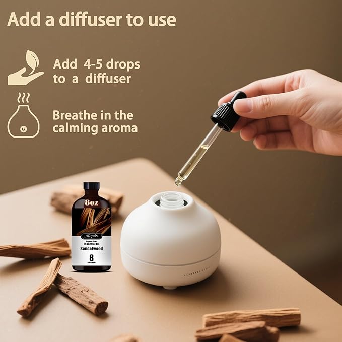 Sandalwood Fragrance Oil-Sandalwood Essential Oil 8.33oz (250ml)-100% Pure Natural Scent for Diffusers, Candles, Soap Making & Aromatherapy-Relaxing Home & Gift Essential Oil for Bath, Massage - Bloomnest