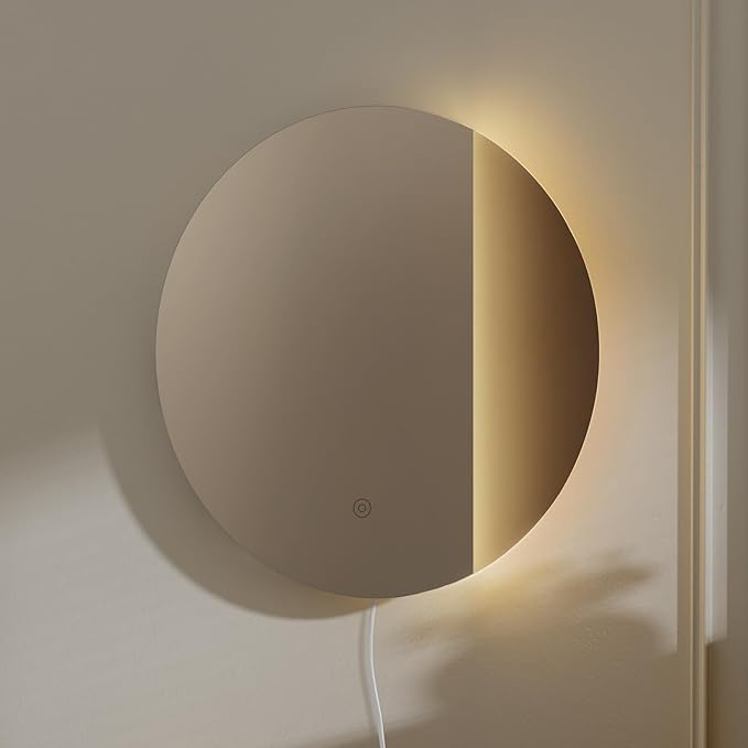 ONEWISH LED Wall Sconce, Dimmable Mirror Wall Lamp,16.93 inch Round Wall Lights for Bedroom with Memory Function, Wall Lamps for Living Room Entryway, Smoky Gray - Bloomnest