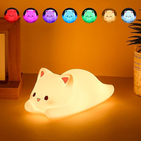 Tremdwoto Cat Night Light for Kids,Cute Colorful Night Light Baby Girl Squishy Night Lights Lamp 1/3 Hour Timer Kitty Light Dimmable Nursery Lamp Nightlight,Kids Room Decor，Gifts for Girls and Boys - Bloomnest