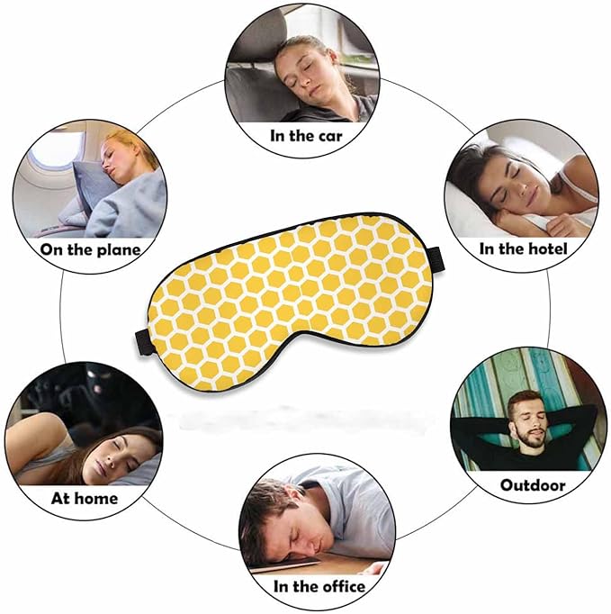 Bee Honeycombs Sleep Eye Mask Yellow White Abstract Cube Men Women Sleep Mask with Adjustable Strap Eye Cover Eye Shade for Travel, Nap,Meditation - Bloomnest