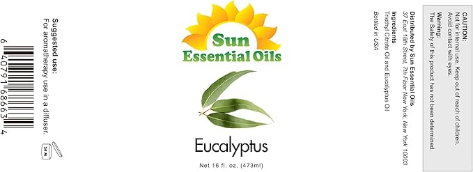 Sun Essentials Oils - 16 oz Eucalyptus Essential Oil with Dropper for Diffuser, Skin, Aromatherapy Massage, Humidifier, Scent for Candle, Lotion & Soap Making at Home, Fragrance for Room - Bloomnest