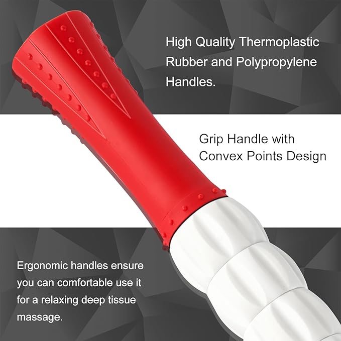 Muscle Roller Massage Roller Stick- Deep Tissue Fascia Blaster for Myofascial Pain Relief, Lymphatic Drainage & Body Sculpting, Handheld Physical Therapy & Recovery Tool (Red White-20 inch) - Bloomnest