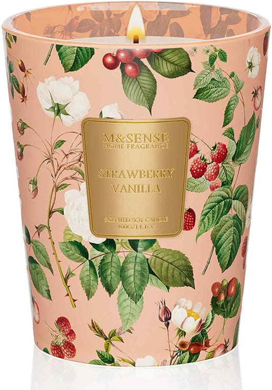 M&SENSE Strawberry Vanilla Scented Natural Soy Wax Candle, 14.1oz 60 Hours Long Lasting Slow Burning, Aromatherapy Fall Winter Festival Thanksgiving Christmas Candle for Stress Relief Home Decor - Bloomnest