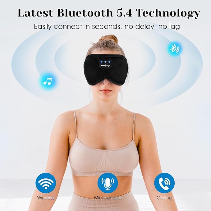 MUSICOZY Sleep Headphones, Bluetooth 5.4 Sleep Mask Headband Headphones Sleeping Eye Mask, Wireless Music Earbuds Earphones with HD Stereo Speakers for Side Sleepers, Cool Gadgets Unique Gift - Bloomnest