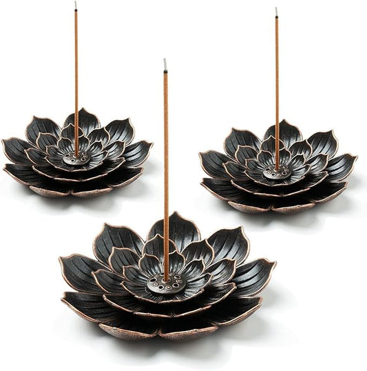 3 Pack Brass Lotus Incense Holder, Incense Sticks Burner, Incense Ash Catcher - Bloomnest