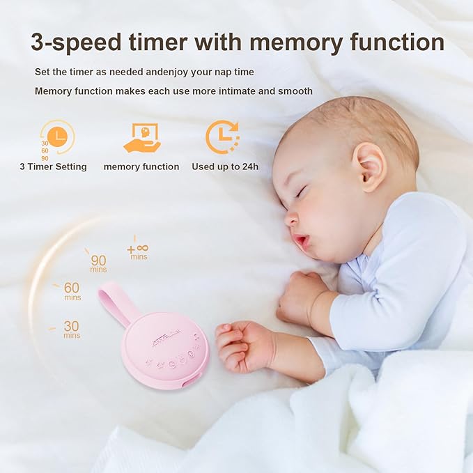 White Noise Machine for Sleeping Adults & Baby, Portable Sound Machine with 24 Soothing Sounds, Bluetooth 5.1, Battery Powered, 3 Timer Settings, Memory Function for Home, Office, Travel (Pink)