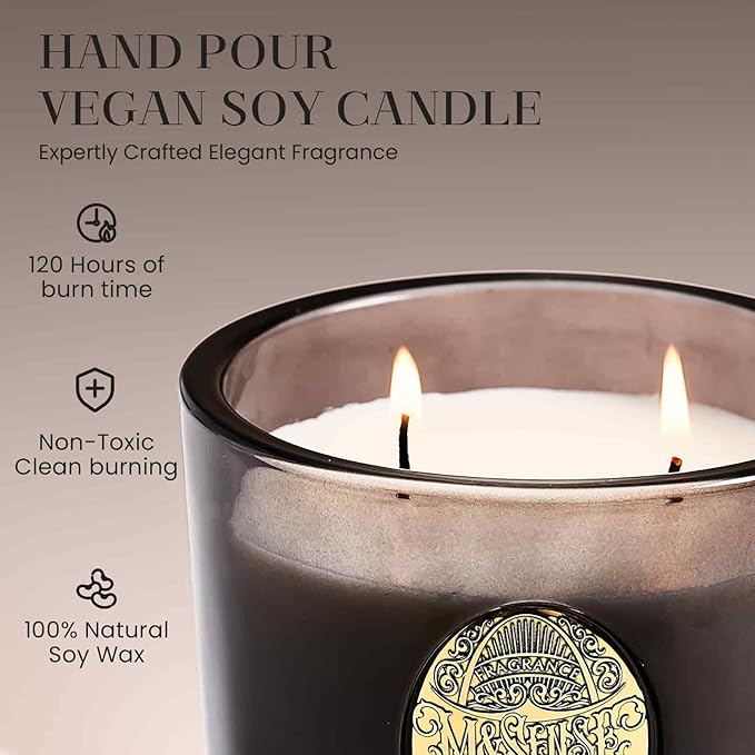 M&SENSE Large Two-Wick Soy Candle | Oud Wood & Black | 19.8 oz, 120H Burn Time | Luxury Scented Candle for Relaxation, Gifting, Home Décor | Ideal for Bedroom, Office, Party Ambiance - Bloomnest