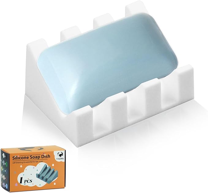 Self Draining Soap Dish Holder,Silicone Soap Dish,for Bathroom,Kitchen, Sponges，Can Extend Soap Life，Keep Soap Bars Dry and Easy Cleaning (White,1-Pack) - Bloomnest