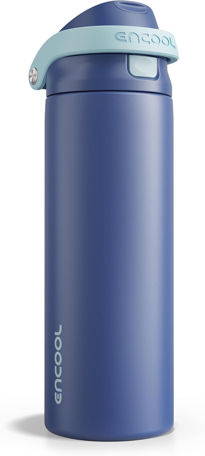 ENCOOL Leakproof Insulated Water Bottle with Straw Dual-Sip Water Bottle Bag-Safe Design for Work, Commute & Gym – Keeps Drinks Cold All Day, 24 oz, Blueberry ENCOOL