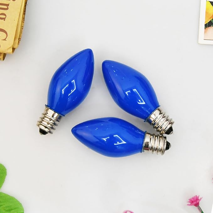 SUNSGNE C7 LED Blue Replacement Christmas Light Bulbs, 0.6W LED E12 Candelabra Base Bulbs - Great for Christmas Outdoor String Lights, Salt Lamp, Night Lights, Decorative Lights, Pack of 25 - Bloomnest
