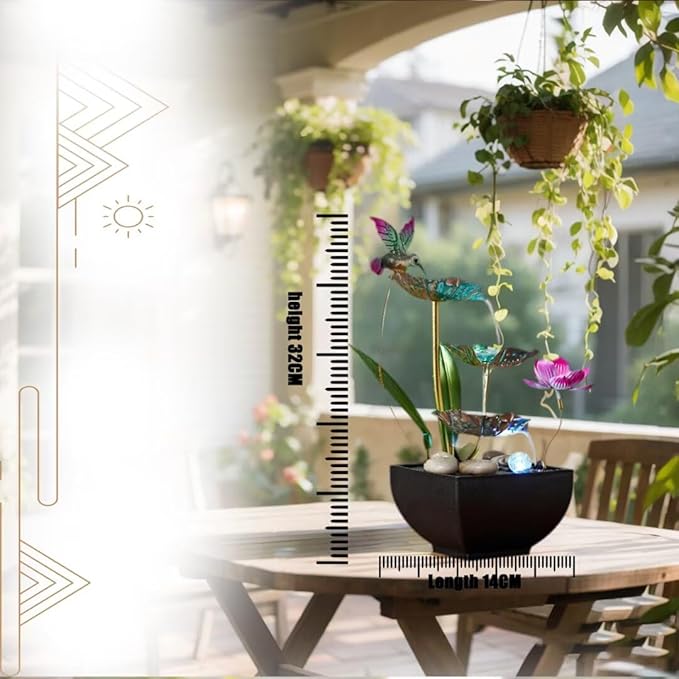 Tabletop Fountain 3-Tiers Leaf: Small Indoor Waterfall Fountains with Rocks - Lotus Waterfall Fountain Zen Fountains Blue