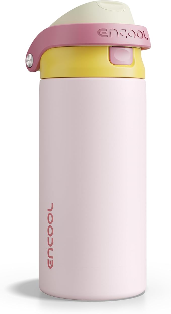 ENCOOL Leakproof Insulated Water Bottle with Straw Dual-Sip Water Bottle Bag-Safe Design for Work, Commute & Gym – Keeps Drinks Cold All Day, 18 oz, Blush Pink ENCOOL