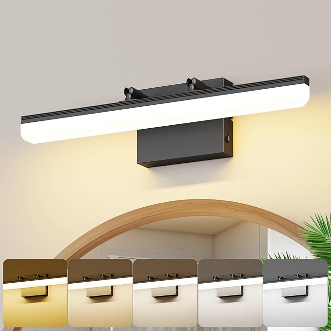 15.7" Black LED Bathroom Vanity Light 5CCT–Dimmable Wall Mount Fixture with Adjustable Angle, Modern Lighting for Powder Room, Vanity Mirror Home & Apartment Use - Bloomnest