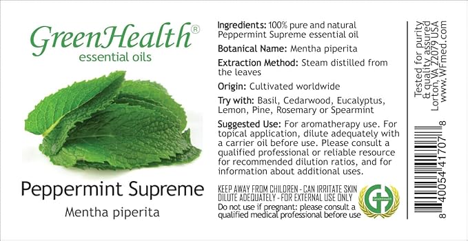2-Pack Peppermint Essential Oil – 100% Pure Mentha Piperita – Two 1 fl oz Amber Glass Bottles – Aromatherapy, Diffusers – GreenHealth - Bloomnest