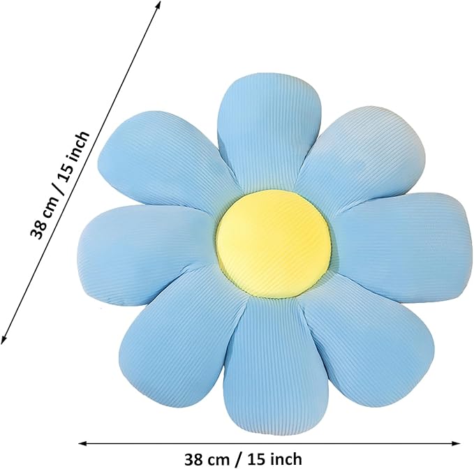 Flower Pillow, Flower Shaped Throw Pillow Floor Pillow Soft Seating Cushion Room Decor Plush Pillow for Bedroom, Sofa, Bed, Reading (15 inch, Blue) - Bloomnest
