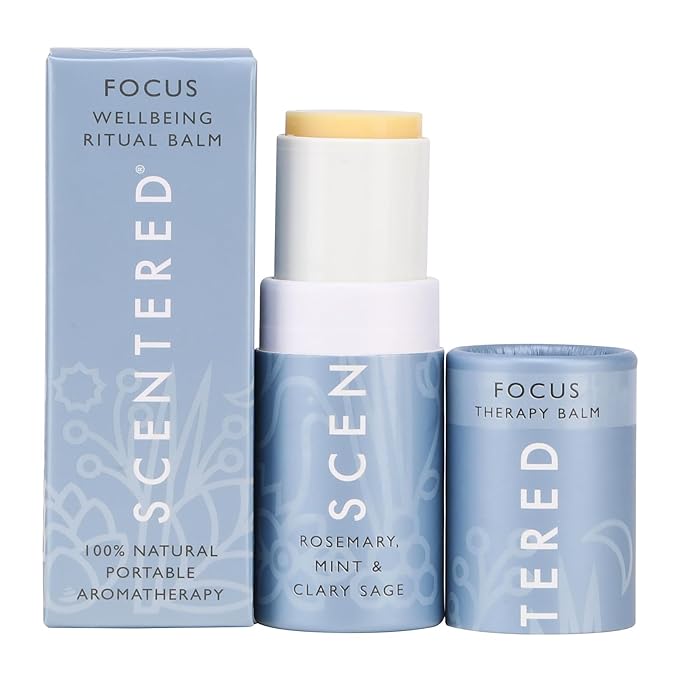 Scentered Aromatherapy Balm Stick for Focus & Concentration - Roll On Essential Oils Blend - 100% Natural: Rosemary, Mint, Clary Sage in Shea Butter - Aromatherapy Gifts for Women - Bloomnest