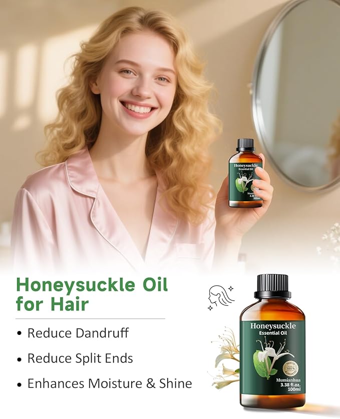 Pure Honeysuckle Essential Oil,Mumianhua Natural Honeysuckle Oil for Humidifier, Sweet Relaxation, Evening Serenity, Floral Diffusion, Laundry, Reed Diffuser, Skin,Candles,Perfume Crafts 3.38 Fl Oz - Bloomnest