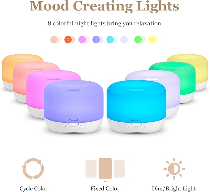 Aromatherapy Essential Oil Diffuser for Room: Air Humidifier Aroma Scent Cool Mist Colorful Lights Cute Small Large Waterless Auto Off Ultrasonic Diffusers for Home Bedroom White (300ml) - Bloomnest